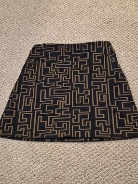 Classic A-Line Skirt in Black with Tan Geometric Print
